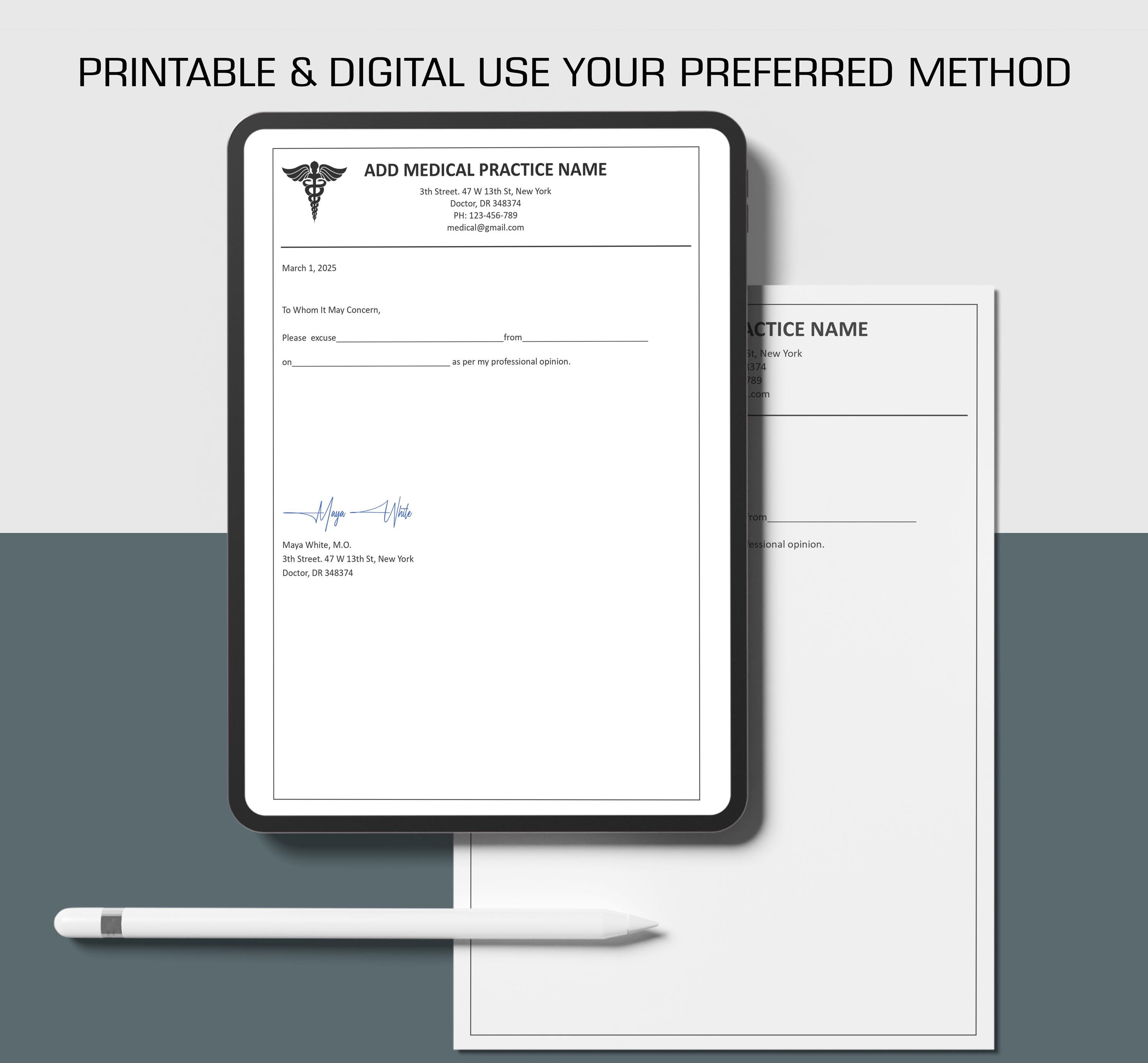 Editable Doctor's Note Template | Instant Download | Doctors Excuse ...