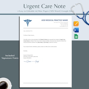 Editable Urgent Care Note: Work & School Leave Note (Word, Google Docs, Pages)
