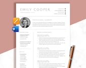 Photo Resume Template, Cv Template Word, Resume Mac Pages, CV Template Modern, Professional Resume Template, 1, 2 Page, Instant Download