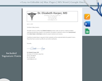 Doktersverklaring voor langdurige afwezigheid, doktersverklaring voor werk, doktersbrief, doktersverklaring voor werk, doktersverklaringen, bewerkbare doktersverklaring