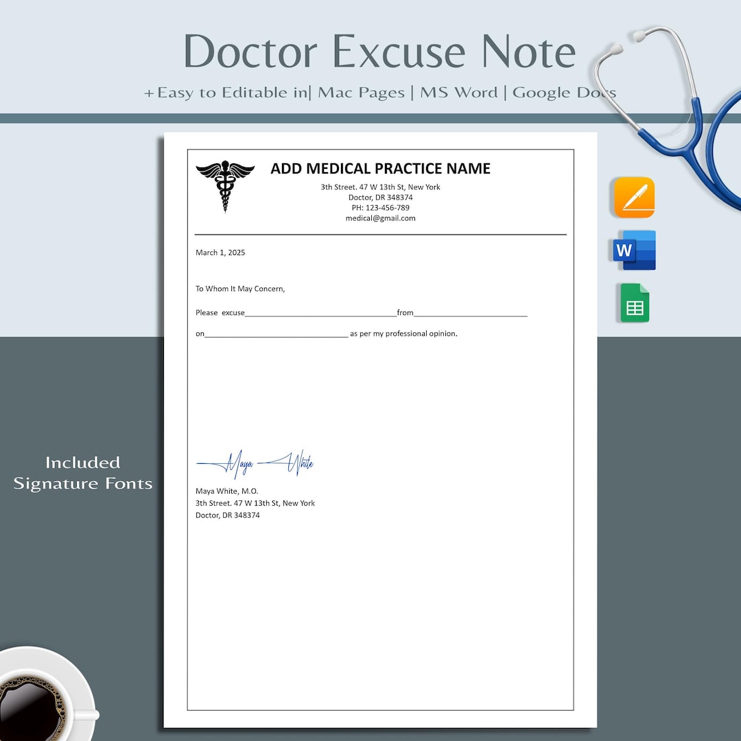 Editable Doctor's Note Template | Instant Download | Doctors Excuse ...