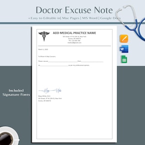 Plantilla editable de certificado médico | Descarga instantánea | Excusa médica | Certificado médico falso | Certificado médico para el trabajo (Word, Google Docs, Pages)