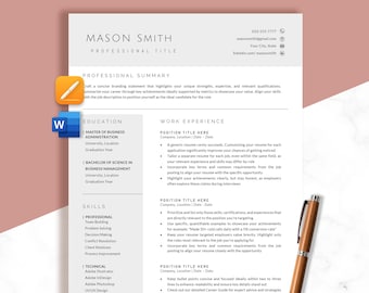 Strak en modern cv-sjabloon voor Word, minimalistisch cv-sjabloon, eenvoudig cv-sjabloon, 2 pagina's (Word), Mac Pages