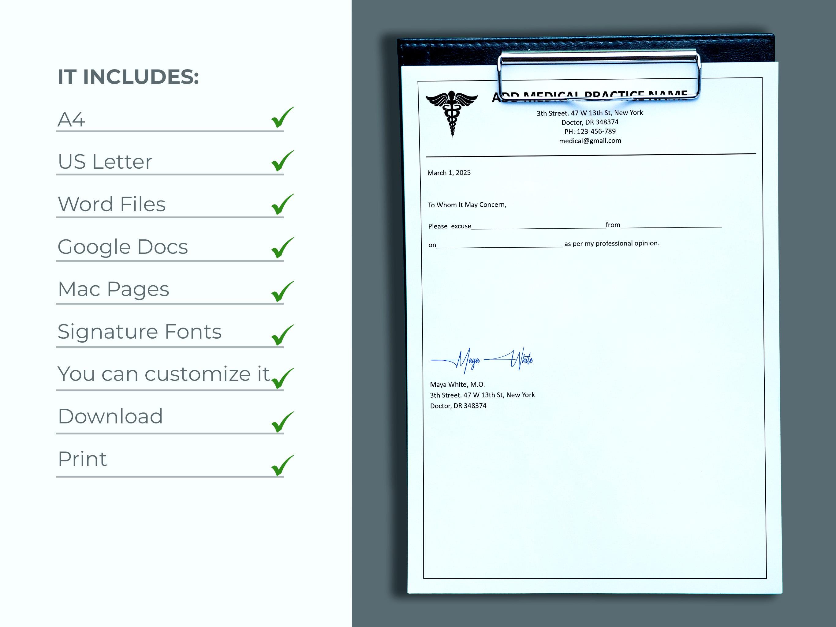 Editable Doctor's Note Template | Instant Download | Doctors Excuse ...