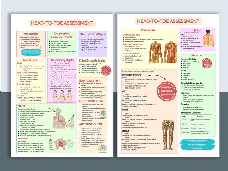 Comprehensive Patient Assessment | Head to Toe Nursing Cheat Sheet | ER ...
