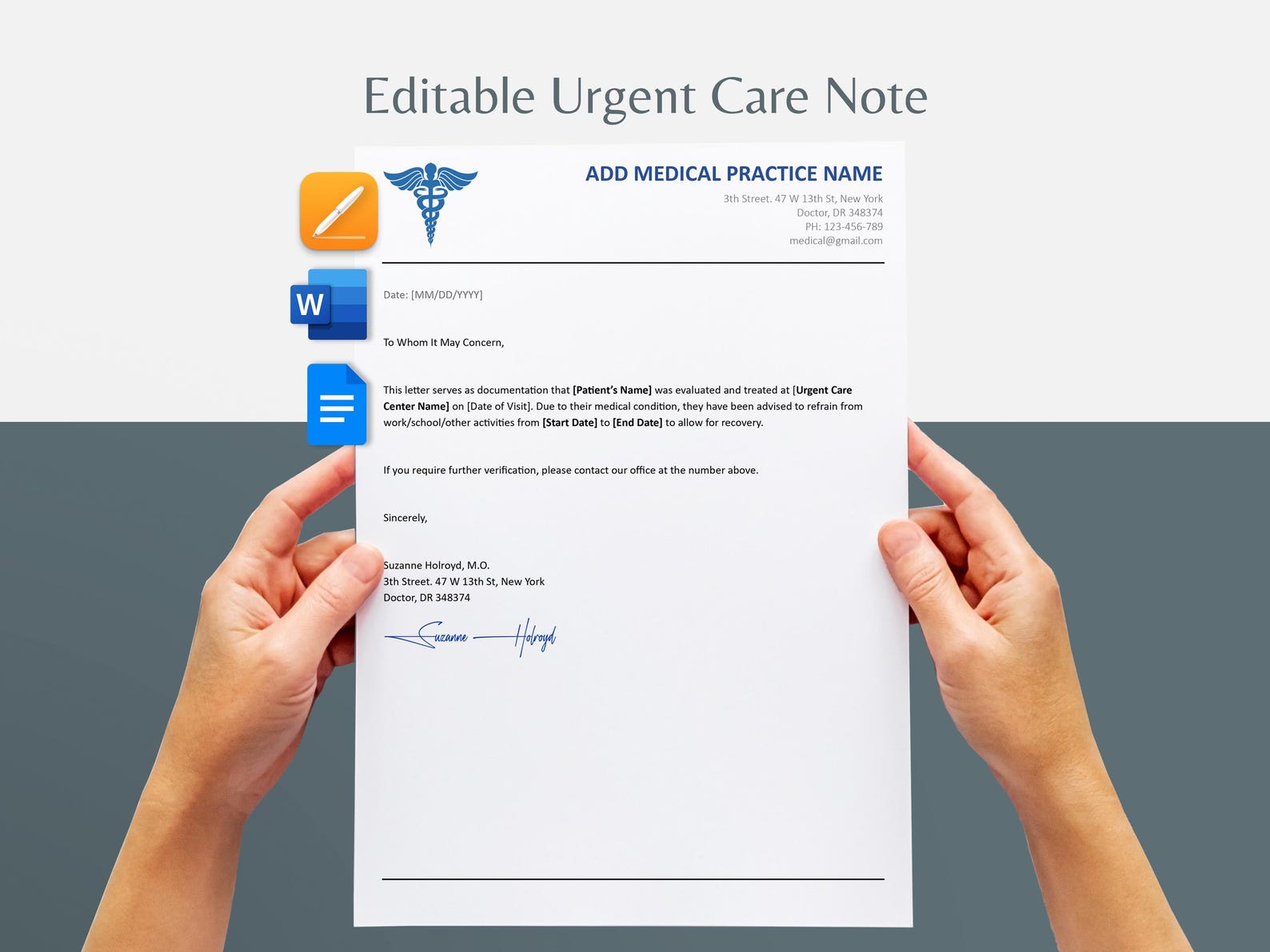 Editable Urgent Care Note: Work & School Leave Note (word, Google Docs ...