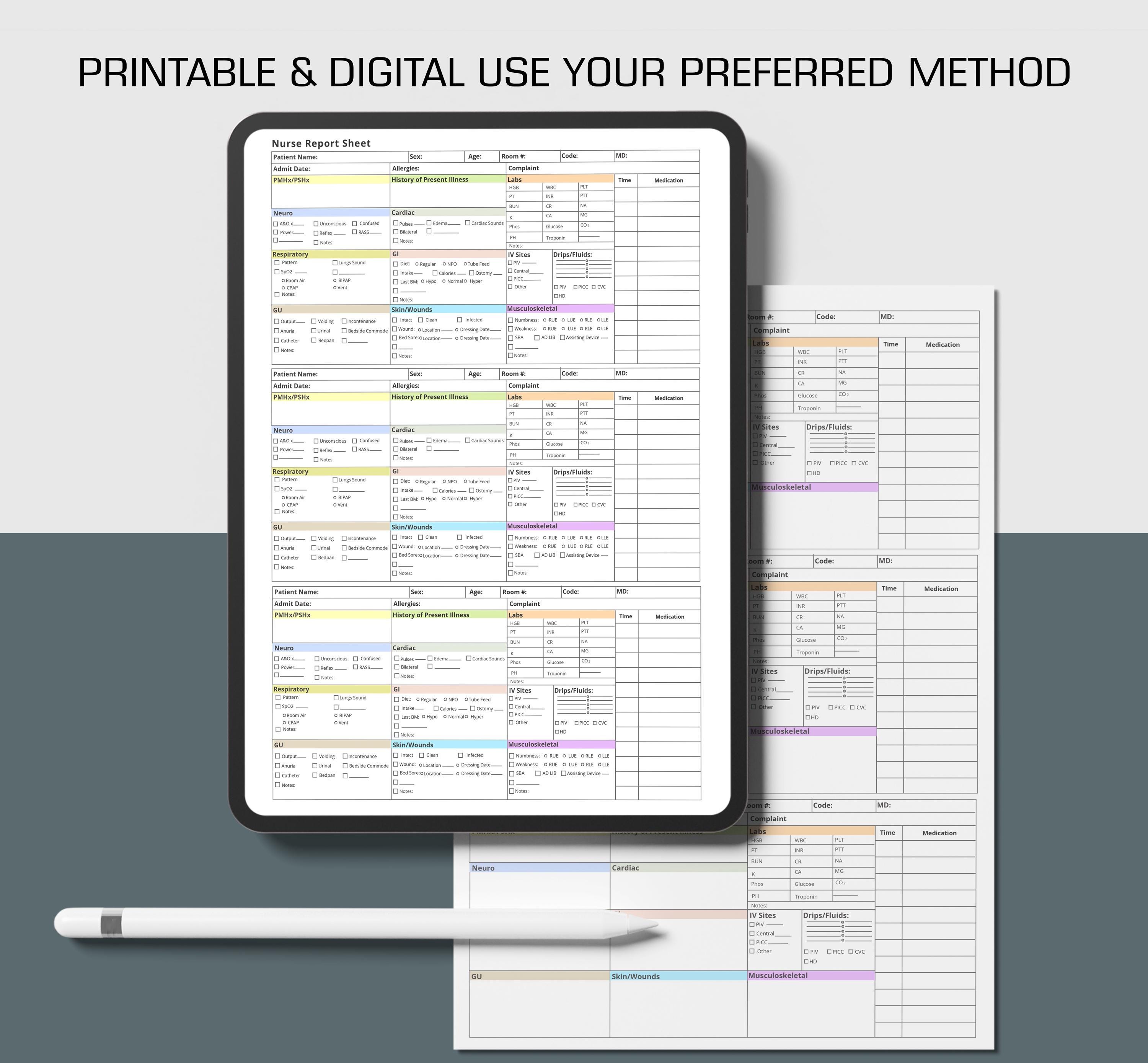 Nurse Report Sheet, Med Surg Sheets, Nurse Brain Sheet Multi Patient ...
