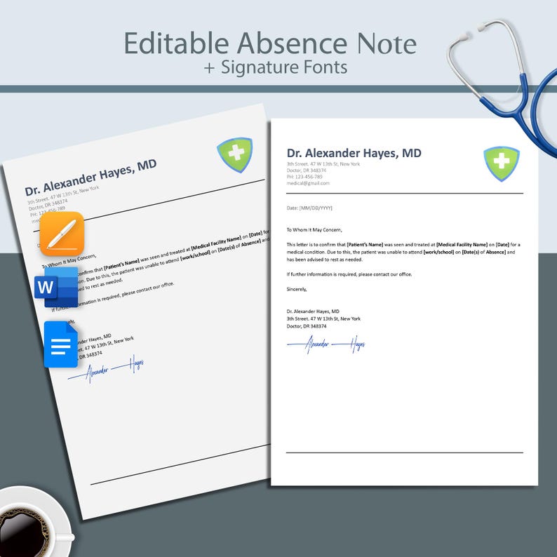 Editable Doctor's Excuse Template | Absence Form (word, Google Docs ...