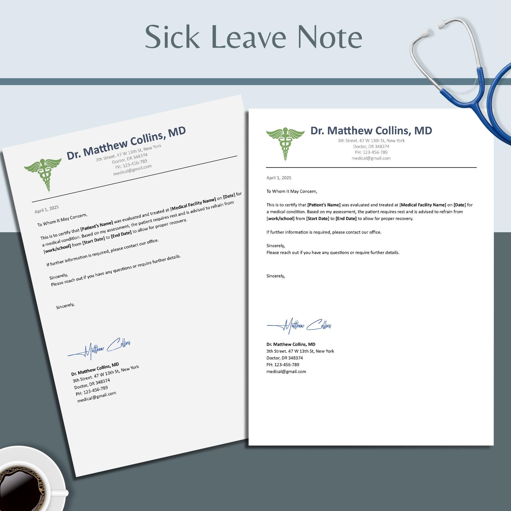Sick Note Gp Example Editable Doctor Note Template, Printable Medical Excuse Note for Work ...