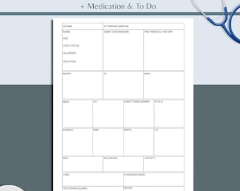 Nursing Report Sheet, Nurse Brain Sheet, RN Handoff Tool, Nurse Report Sheet Med Surg, Registered Patient Report Sheet - Digital Download
