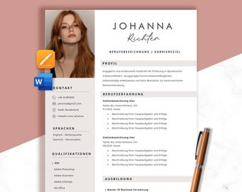 Sollicitatiesjabloon in het Duits | CV-sjabloon voor Word & Pages | CV-sjabloon inclusief sollicitatiebrief, bijlagen, voorblad en motivatiebrief