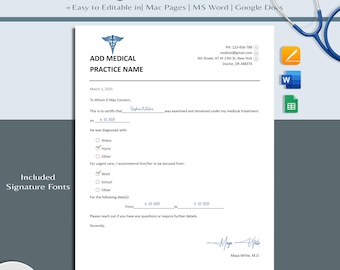 Bewerkbaar doktersverklaring sjabloon | Spoedeisendehulpbrief (Word, Google Docs, Pages)