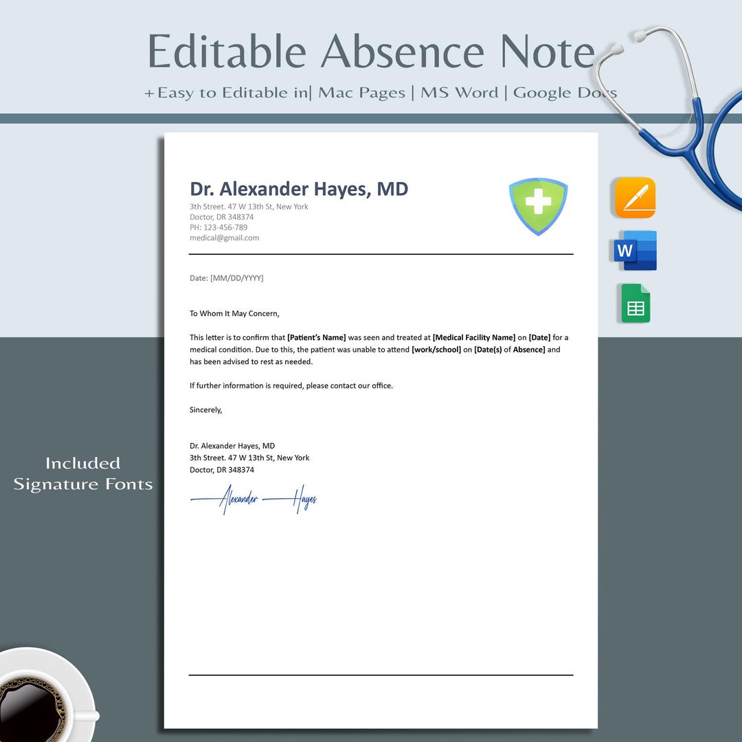 Matrix Absence Management Doctors Form.pdf Editable Doctor's Excuse Template | Absence Form (word, Google Docs ...
