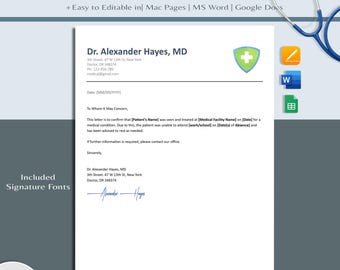 Bewerkbaar doktersverklaringformulier | Afwezigheidsformulier (Word, Google Docs, Pages)