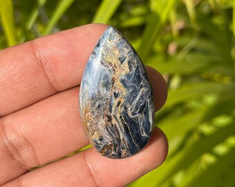 Blauwe pietersietcabochon | Chatoyant-edelsteen, fijne sieraden (40 x 22 mm, 36 karaat)