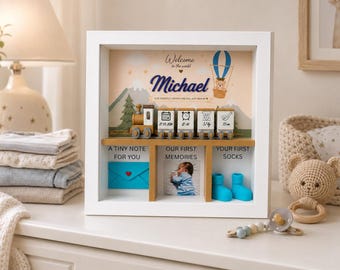 Gepersonaliseerde fotolijst voor pasgeborenen – Fotolijst ter herinnering aan je baby – Naam, datum, tijd, gewicht, lengte – Geboortecadeau – 30 cm x 30 cm