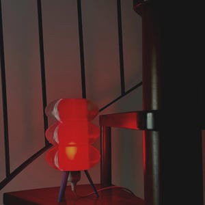 Modern Red Table Lamp | Sculptural LED Ambient Light | 70s Retro Futuristic Design | Translucent 3D Printed Designed Lamp