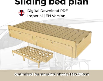 Van Sliding bed Plans PDF – expandable camper bench blueprint – DIY van conversion guide – 5/8" Plywood - Imperial Units | Digital Download