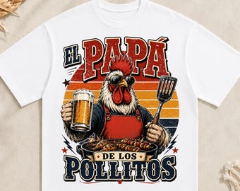 El Papá De Los Pollitos PNG: divertente disegno di gallo spagnolo, umorismo latino png, arte di papà pollo alla griglia (download digitale)