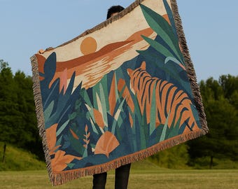 Jungle Tiger Woven Blanket | Throw, picnic blanket, wall tapestry