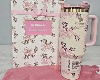 Stanley X Love Shack Fancy Tumbler 40oz Rosa Beaux /White/ New PINK Plush Pouch