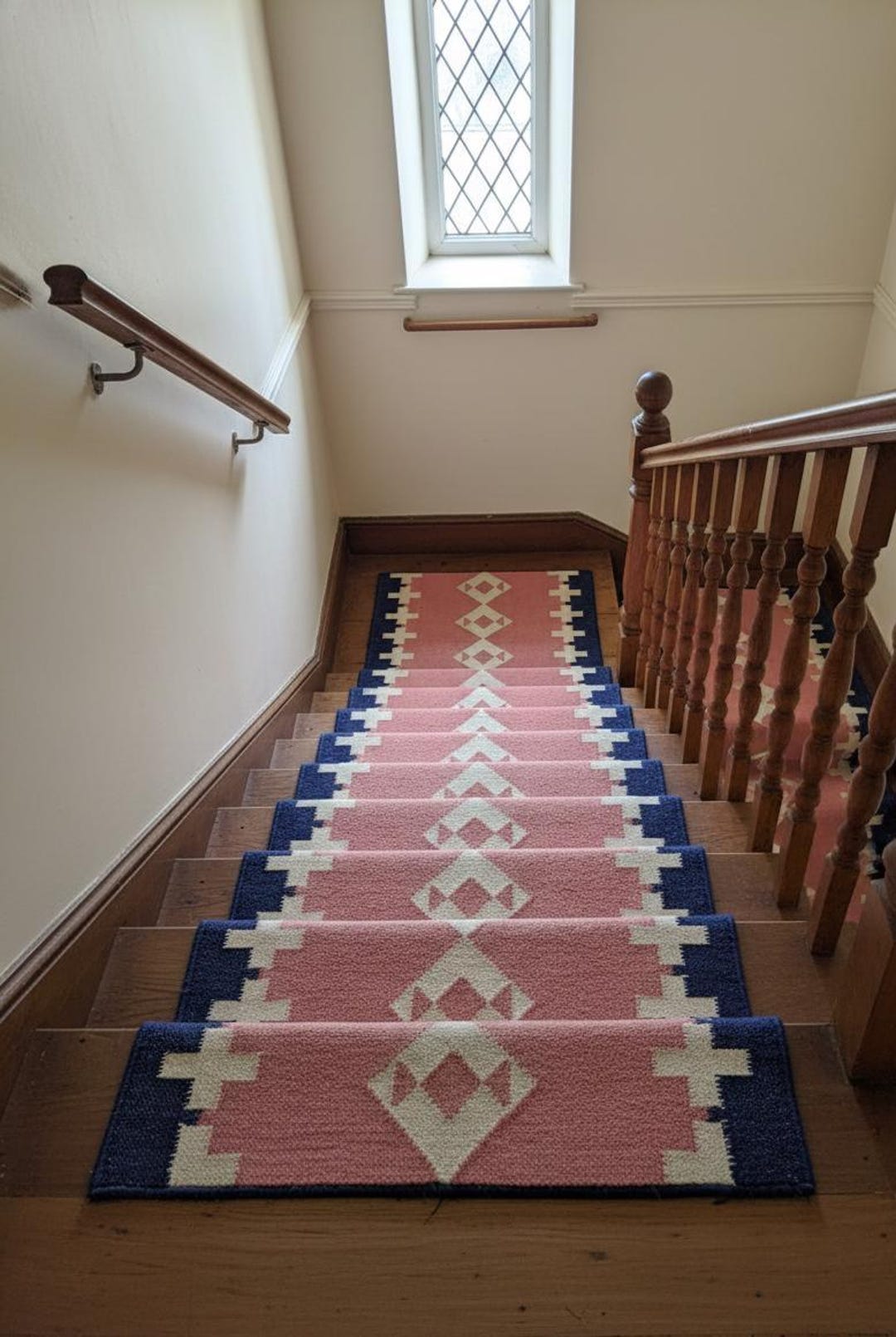 Modern Blue Aztec Pattern Stair Runner, Scandi Style Cotton Stair Rug ...