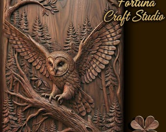 Owl on a tree 3D Relief – STL File for CNC & 3D Printing. Wildlife Wall Art.