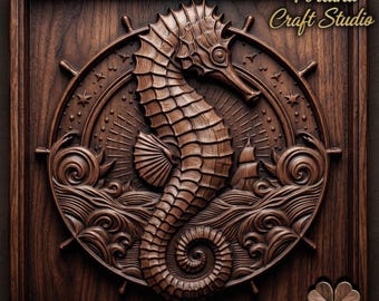 Seahorse 3D Relief – STL File for CNC & 3D Printing. Ocean Wall Art.
