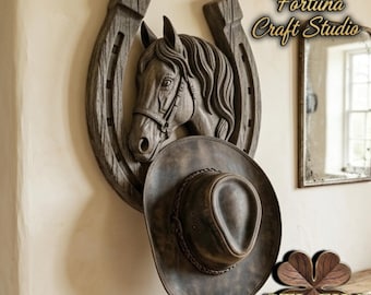 Cowboy Hat Rack - STL File for CNC & 3D Printing. Western Horse Head Relief