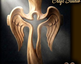 Angel Cross 3D Relief – STL File for CNC & 3D Printing. Angel Christian Religious Wall Art.