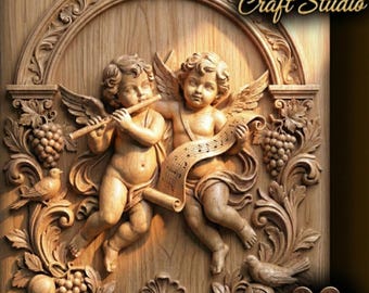 Cherubs 3D Relief – STL File for CNC & 3D Printing. Angel Christian Religious Wall Art.