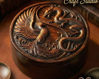 Dragon and Phoenix Round Trinket Box STL- 3D Printable Jewelry Case - Mythical Keepsake Container - DIY 3D Print Files