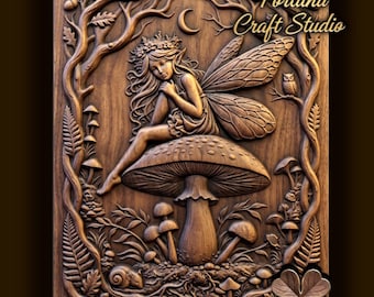 Fairy on a Mushroom 3D Relief – STL File for CNC & 3D Printing. Fantasy Wall Art.