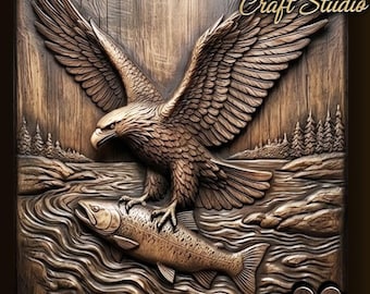 Eagle hunting 3D Relief – STL File for CNC & 3D Printing. Wildlife Wall Art.