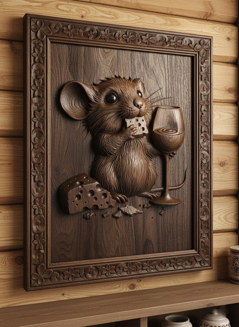 Mouse Wine and Cheese 3D Relief – STL File for CNC & 3D Printing ...