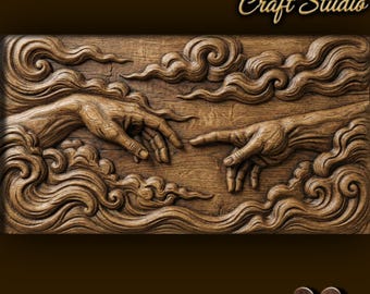 The Creation of Adam 3D Relief – STL File for CNC & 3D Printing. Religious Wall Art.