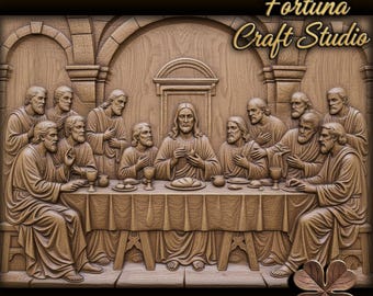 Relieve 3D de la Última Cena – Archivo STL para impresión CNC y 3D. Arte mural religioso cristiano de Jesús y los Apóstoles.