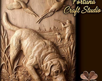 Labrador hunting 3D Relief – STL File for CNC & 3D Printing. Wildlife Wall Art.