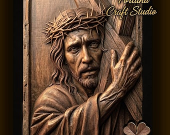 Jesus Carrying the Cross 3D Relief – STL File for CNC & 3D Printing. Religious Wall Art