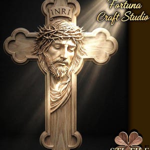 Cruz de Jesús en relieve 3D – Archivo STL para CNC e impresión 3D. Arte mural religioso.