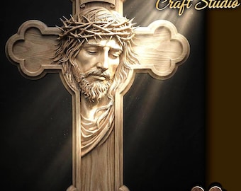 Jesus Cross 3D Relief – STL File for CNC & 3D Printing. Religious Wall Art