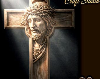 Jesus Cross 3D Relief – STL File for CNC & 3D Printing. Religious Wall Art