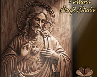 Das Heiligste Herz Jesu 3D Relief - STL Datei für CNC & 3D Druck. Christliche religiöse Wandkunst