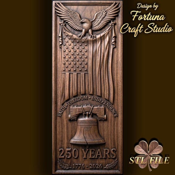 USA 250th Anniversary 3D Relief – STL File for CNC & 3D Printing. Eagle and Flag Wall Art.