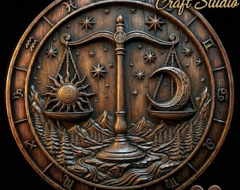Libra Zodiac 3D Relief – STL File for CNC & 3D Printing. Astrology Wall Art.