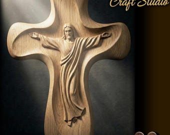 Jesus Cross 3D Relief – STL File for CNC & 3D Printing. Religious Wall Art