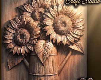 Sunflowers 3D Relief – STL File for CNC & 3D Printing. Floral Wall Art.