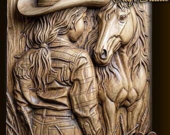 Girl and Horse 3D Relief – STL File for CNC & 3D Printing. Wildlife Wall Art.