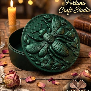 Bee on Honeycomb Storage Box STL- 3D Printable Jewelry Case - Insect Lid Design - DIY 3D Print Files