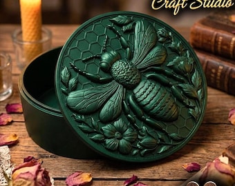 Bee on Honeycomb Storage Box STL- 3D Printable Jewelry Case - Insect Lid Design - DIY 3D Print Files